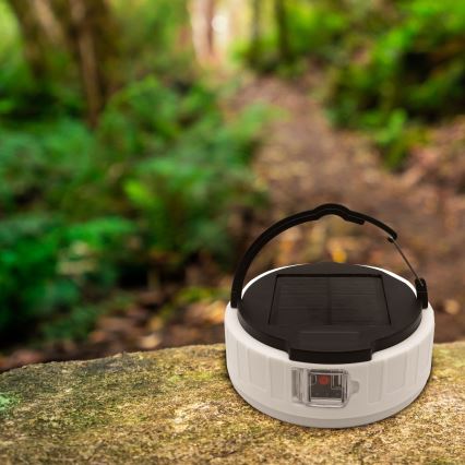 LED Dimbara uppladdningsbara solcellslampa med powerbankfunktion K3 LED/2W/5,5V 6500K IPX4 2400 mAh svart/vit