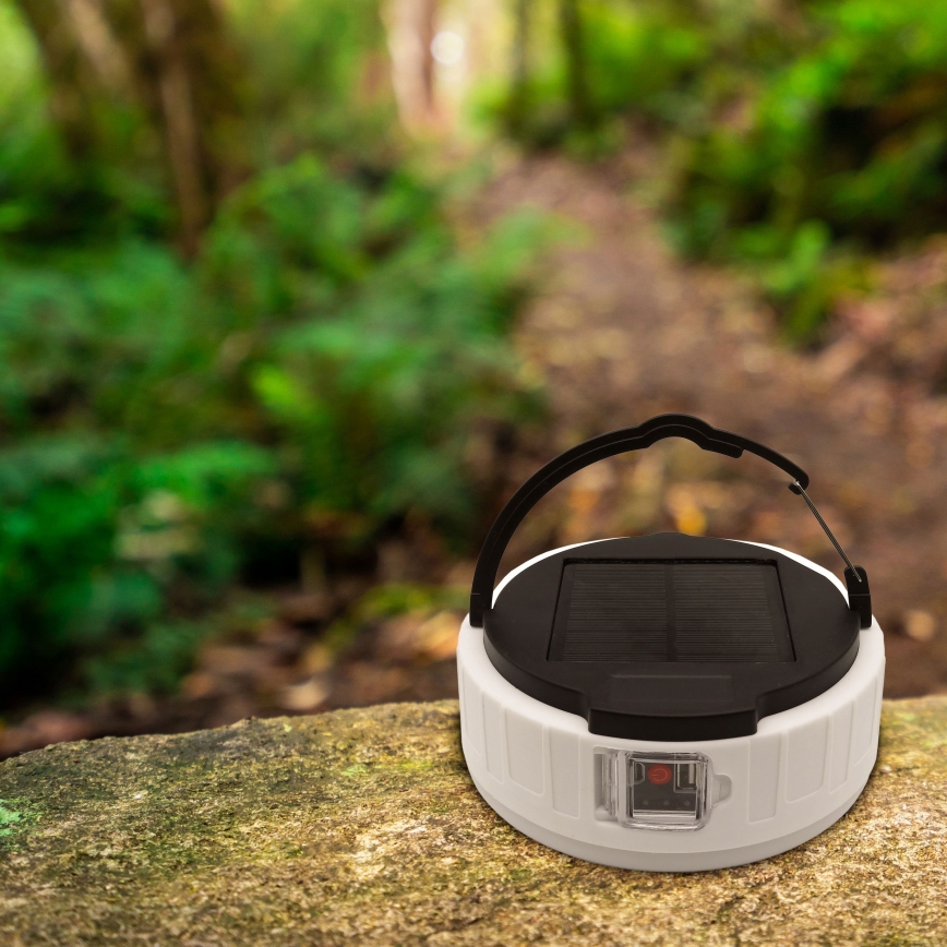 LED Dimbara uppladdningsbara solcellslampa med powerbankfunktion K3 LED/2W/5,5V 6500K IPX4 2400 mAh svart/vit