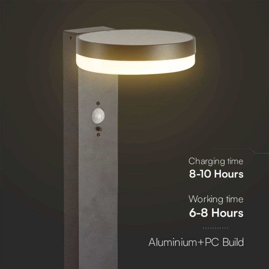 LED solcellslampa med sensor LED/2W/3,7V IP54 3000K 2200 mAh rund svart