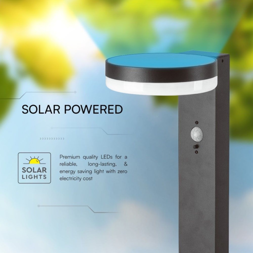 LED solcellslampa med sensor LED/2W/3,7V IP54 3000K 2200 mAh rund svart