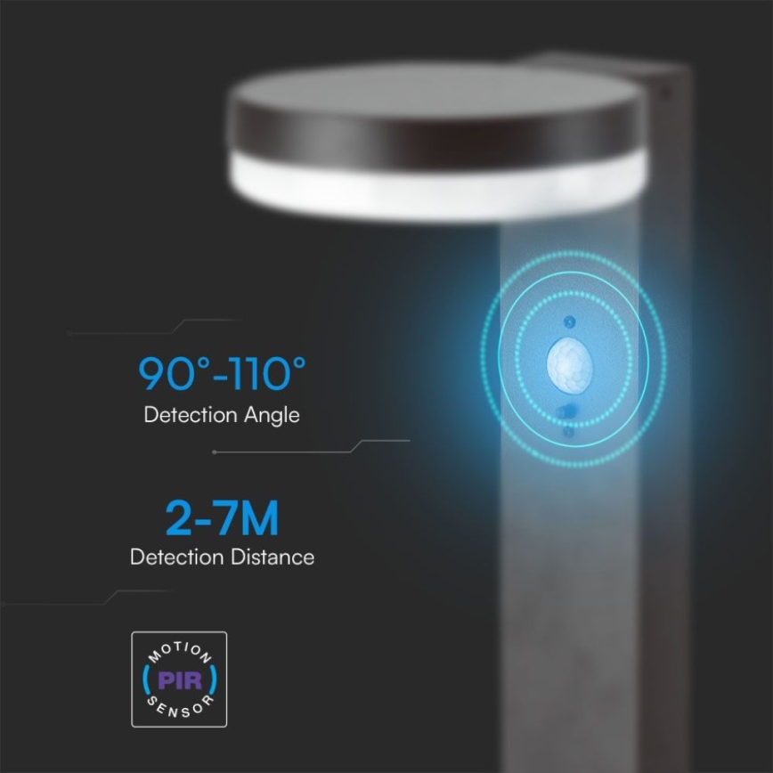 LED solcellslampa med sensor LED/2W/3,7V IP54 3000K 2200 mAh rund svart