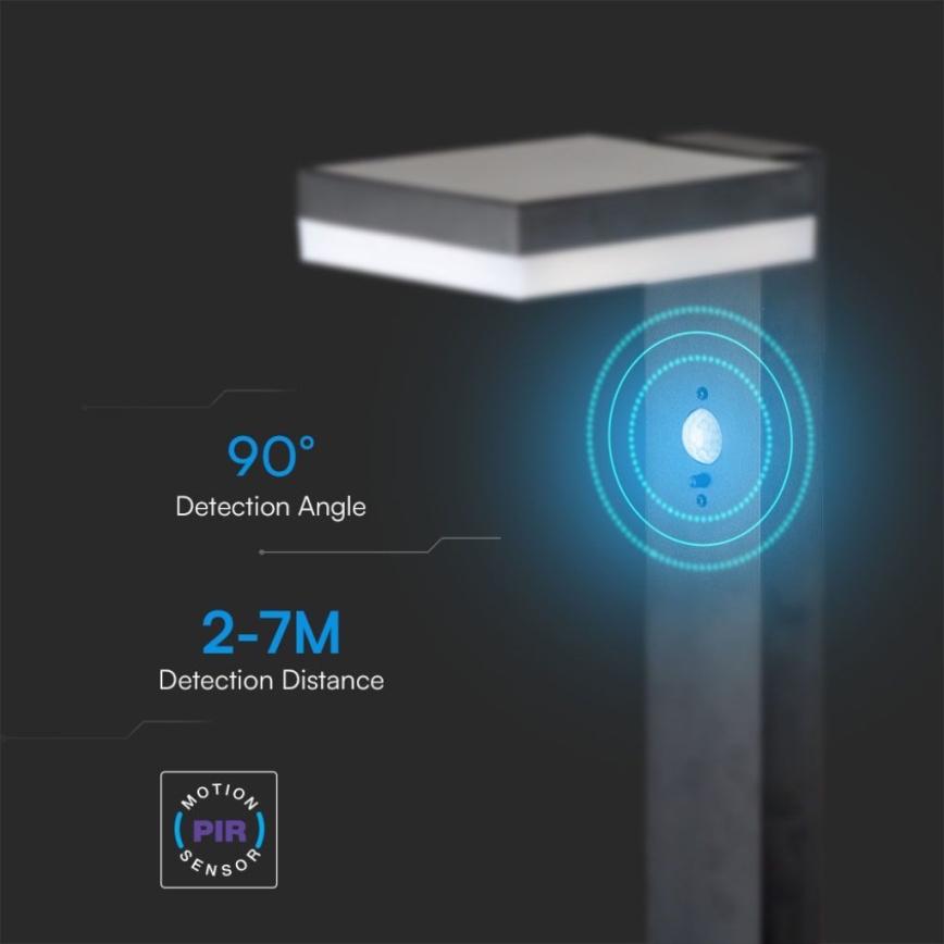 LED solcellslampa med sensor LED/2W/3,7V IP54 3000K vinklat svart