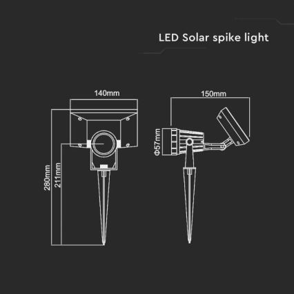 LED Solcellslampa SPIKE LED/2W/5,5V IP65 4000K 1200 mAh