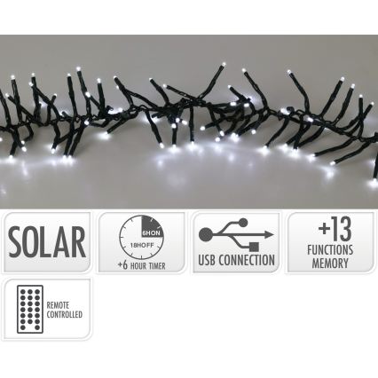 LED solcellsslinga 768xLED/3,7V/13 funktioner 1200 mAh 8,6 m IP44 kallvit + fjärrkontroll
