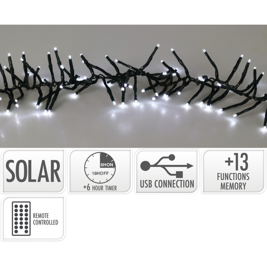 LED solcellsslinga 768xLED/3,7V/13 funktioner 1200 mAh 8,6 m IP44 kallvit + fjärrkontroll