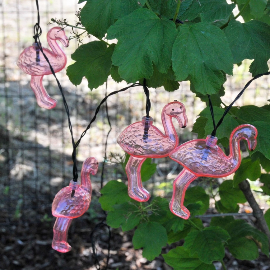 LED Solär dekorationskedja 10xLED/1,2V 300 mAh 3,8 m IP44 flamingo