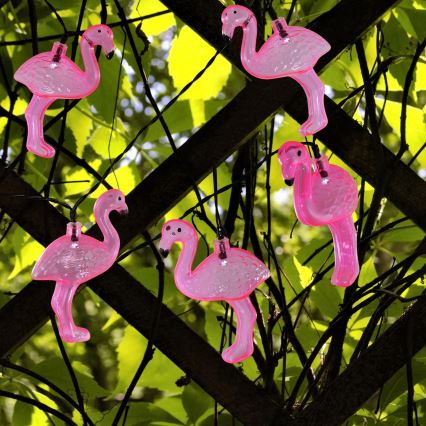 LED Solär dekorationskedja 10xLED/1,2V 300 mAh 3,8 m IP44 flamingo
