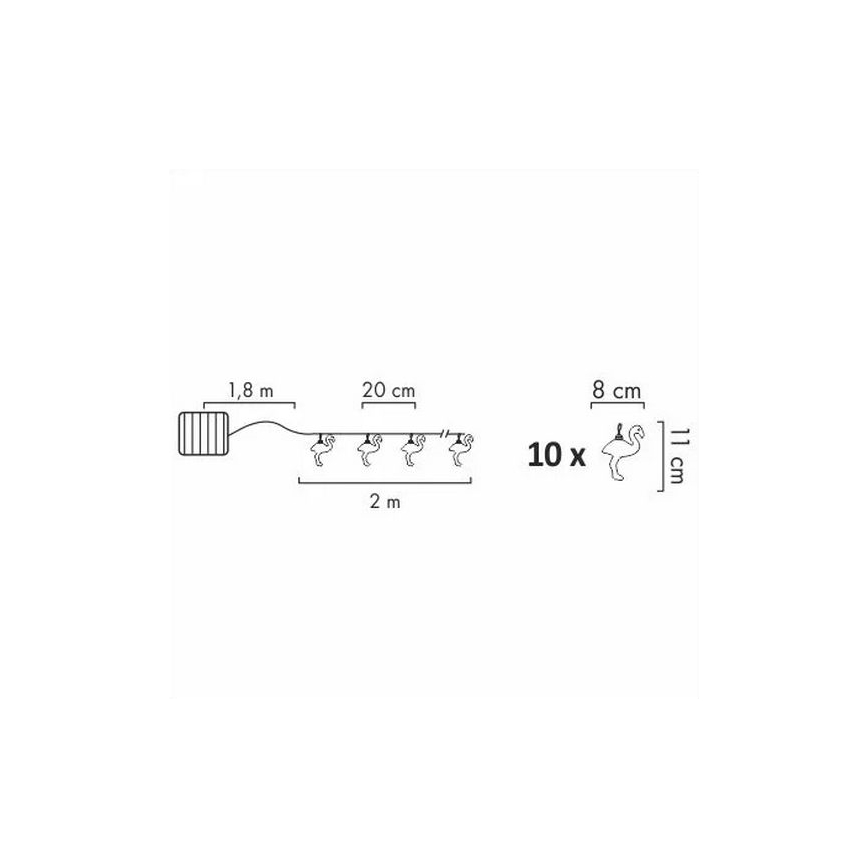 LED Solär dekorationskedja 10xLED/1,2V 300 mAh 3,8 m IP44 flamingo