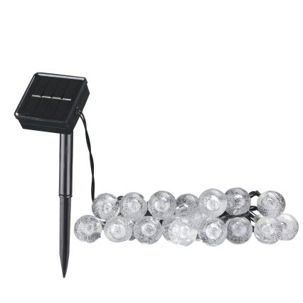 LED Solcellsljusslinga BUBBLE GLASS 20xLED/8 funktioner 4,85 m 600 mAh IP44 varmvit