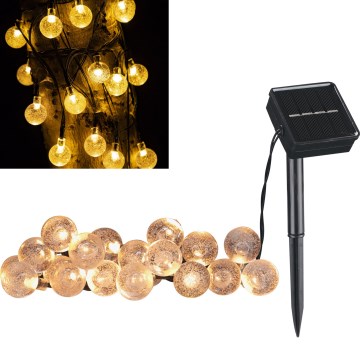 LED Solcellsljusslinga BUBBLE GLASS 20xLED/8 funktioner 4,85 m 600 mAh IP44 varmvit