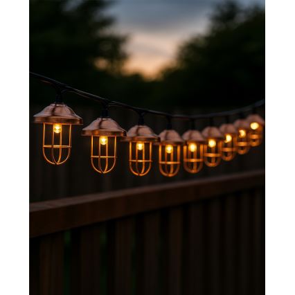 LED solcellsslinga 10xLED/1,2V 300 mAh 3,8 m IP44 kopparfärgad