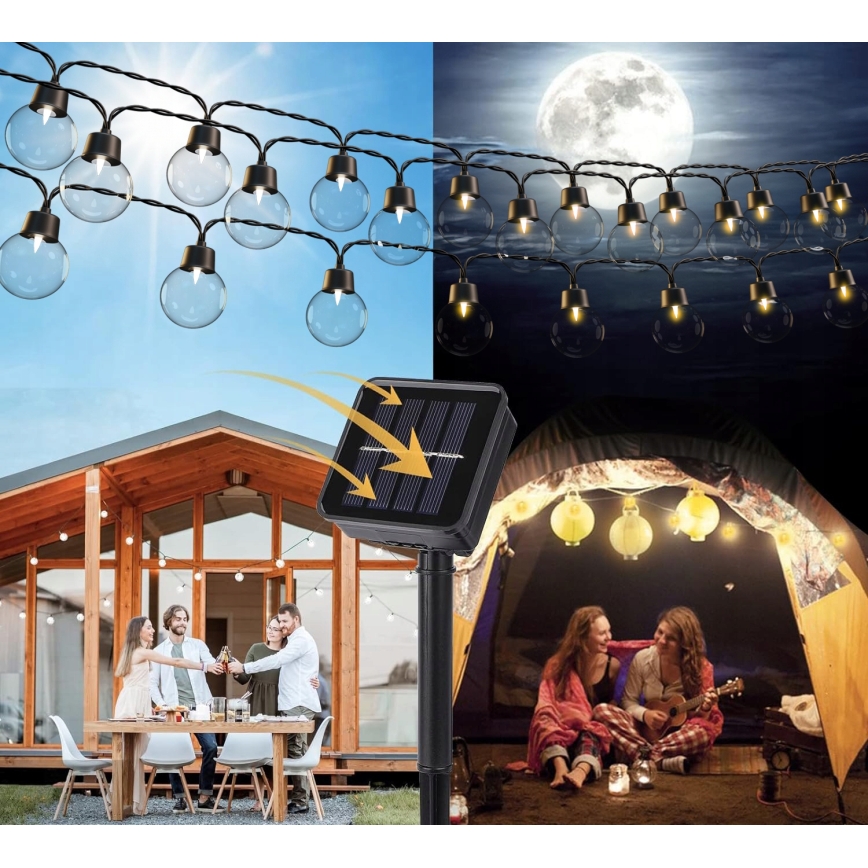 LED solcellsslinga för dekoration 30xLED/8 funktioner 500 mAh 10,6 m IP67 varmvit