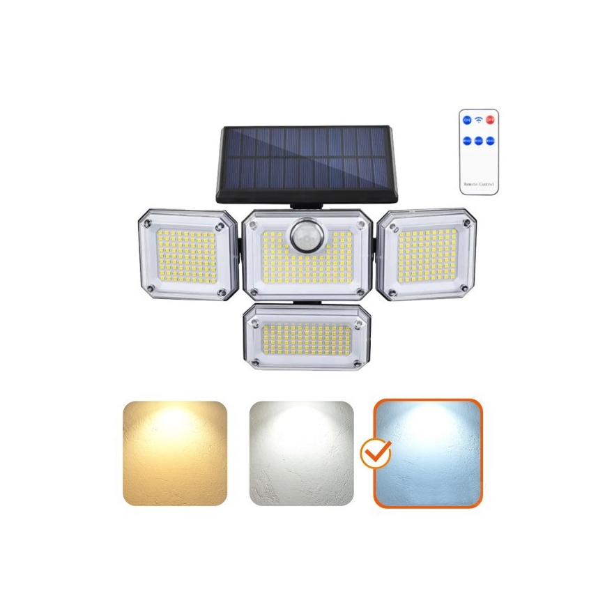 LED-solcellsreflektor med sensor GLOW LED/2,5W/3,7V 6500K IP44 2400 mAh + fjärrkontroll
