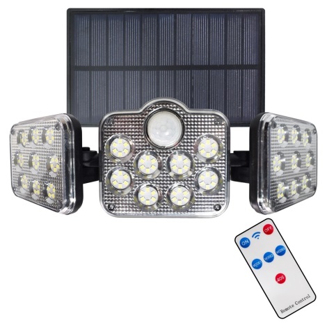LED Solcellstrålkastare med rörelse- och skymningssensor LED/20W/3,7V 1200 mAh IP44 + fjärrkontroll