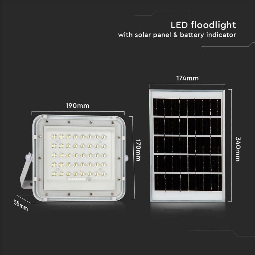 LED Utomhus ljusreglerad solcell strålkastare LED/10W/3,2V IP65 6400K 6000 mAh vit + fjärrkontroll