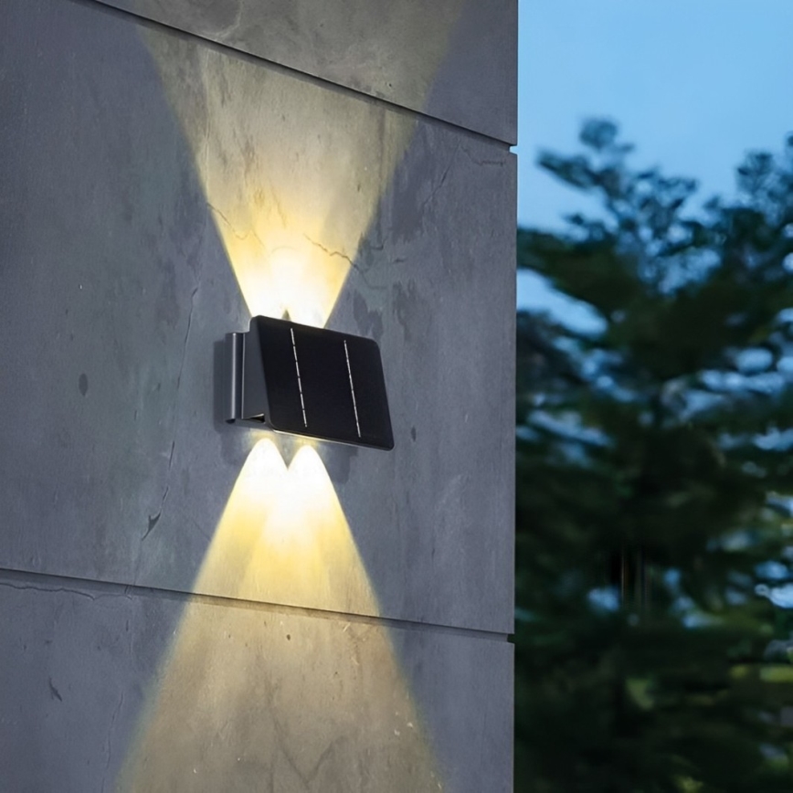LED Solcellsvägglampa 4xLED/1,5W/3,7V 1500 mAh IP54 svart