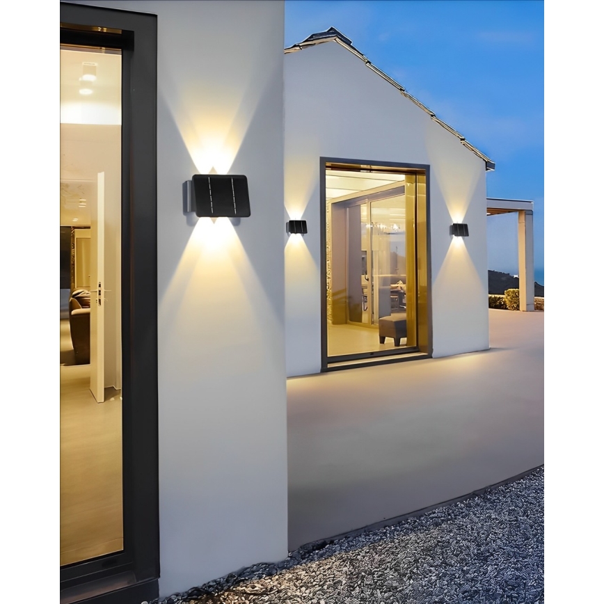 LED Solcellsvägglampa 4xLED/1,5W/3,7V 1500 mAh IP54 svart