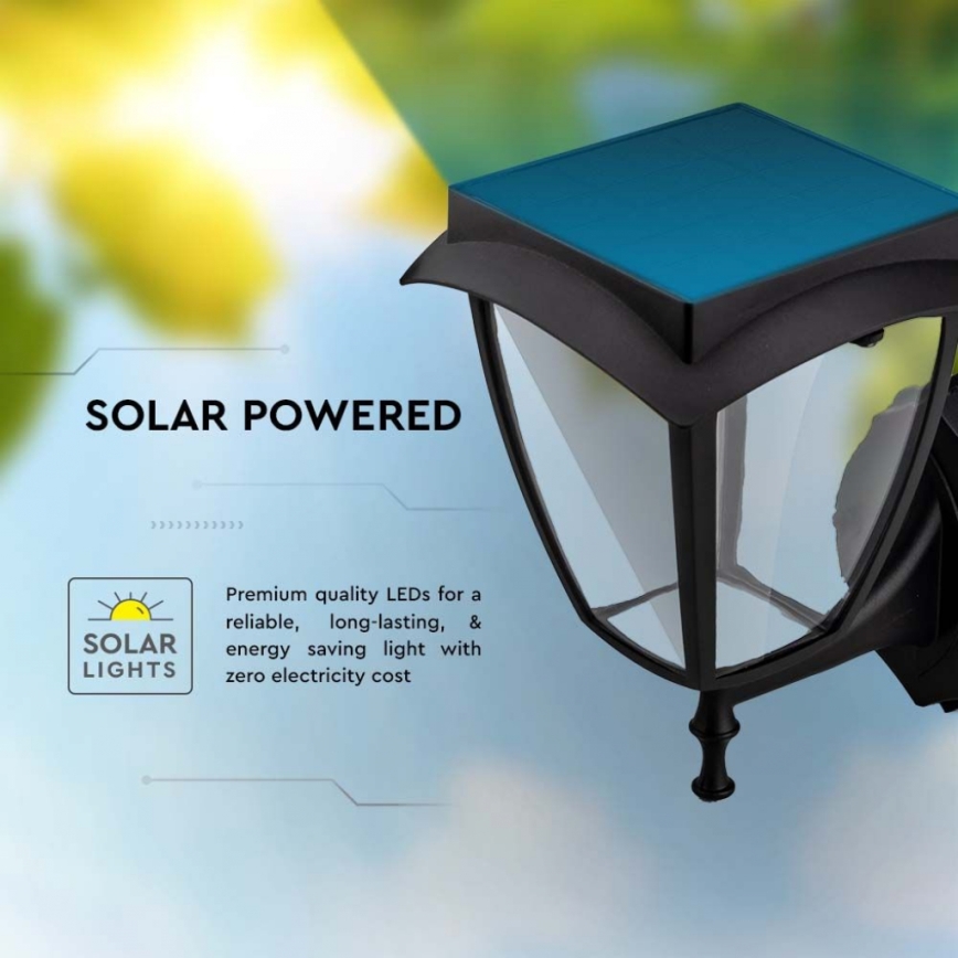 LED solcellsvägglampa LED/2W/3,7V 3000/6000K IP65 2200 mAh svart