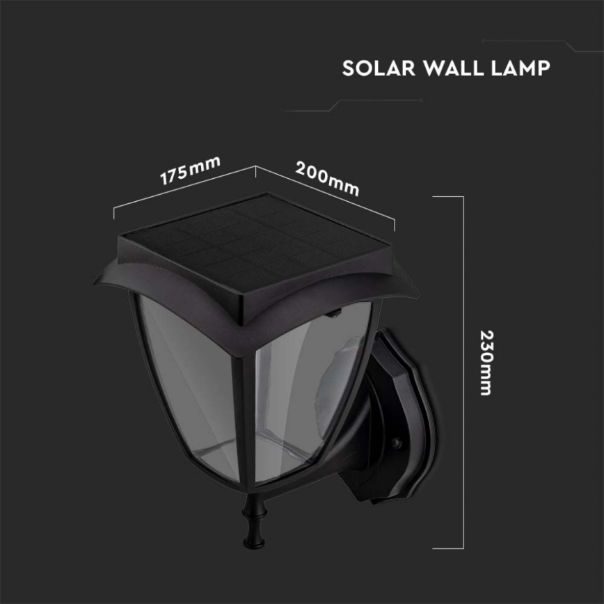 LED solcellsvägglampa LED/2W/3,7V 3000/6000K IP65 2200 mAh svart