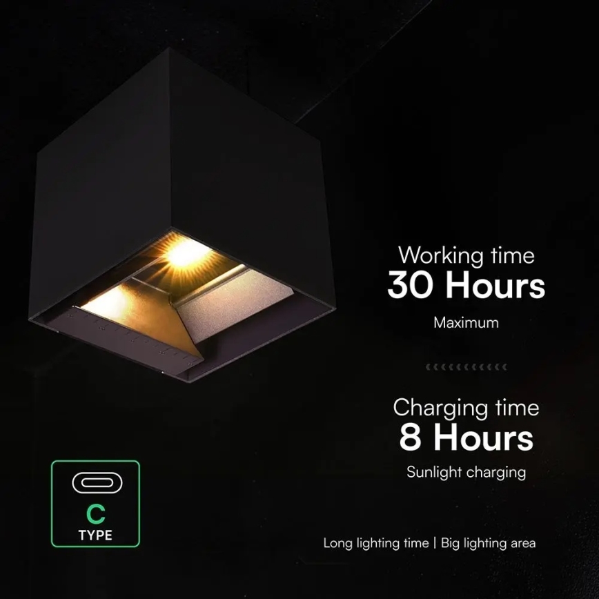 LED solcellsvägglampa med sensor, LED 9W/3,7V, 3000/4000/5000K, IP65, 2600 mAh, svart