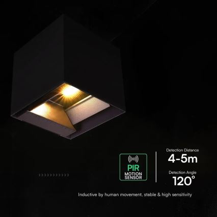 LED solcellsvägglampa med sensor, LED 9W/3,7V, 3000/4000/5000K, IP65, 2600 mAh, svart
