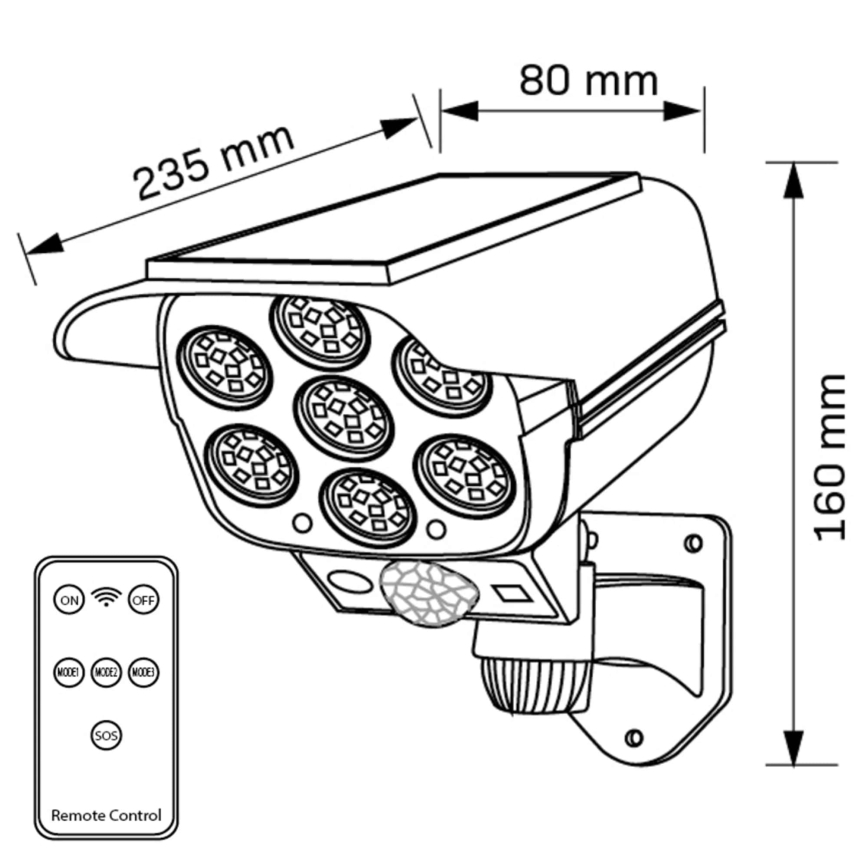 LED solarmodell av säkerhetskamera med sensor KAMERA LED/1W/3,7V 1200 mAh IP44 + fjärrkontroll