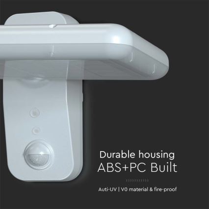 LED solcellsvägglampa med sensor LED/15W/3,2V 4000K/6000K IP65 6000 mAh vit