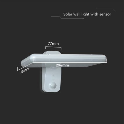 LED solcellsvägglampa med sensor LED/15W/3,2V 4000K/6000K IP65 6000 mAh vit