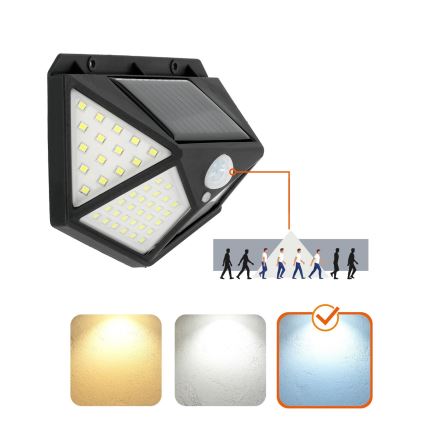 LED solcellsvägglampa med sensor LED/1W/3,7V 6500K IP44 1200 mAh