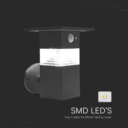 LED solcellsvägglampa med sensor LED/2,5W/3,7V IP54 3000K 2200 mAh