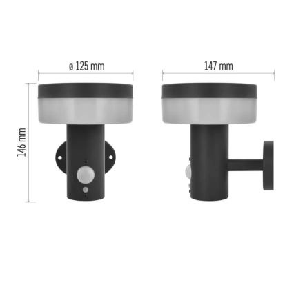 LED solcellsvägglampa med sensor LED/2W/3,7V 1200 mAh IP44