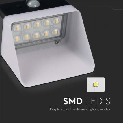 LED Solcellsvägglampa med sensor LED/2W/3,7V 4000K IP65 1200 mAh