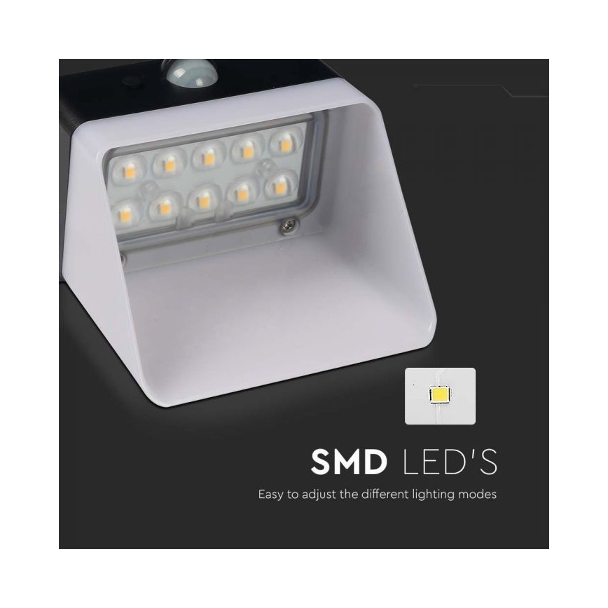LED Solcellsvägglampa med sensor LED/2W/3,7V 4000K IP65 1200 mAh
