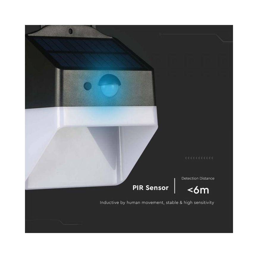 LED Solcellsvägglampa med sensor LED/2W/3,7V 4000K IP65 1200 mAh