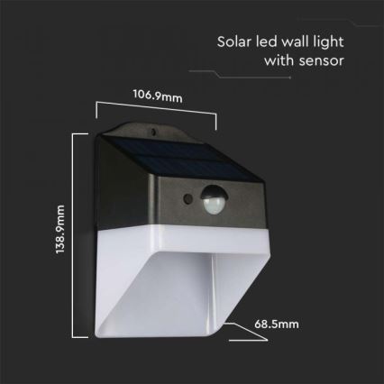 LED Solcellsvägglampa med sensor LED/2W/3,7V 4000K IP65 1200 mAh