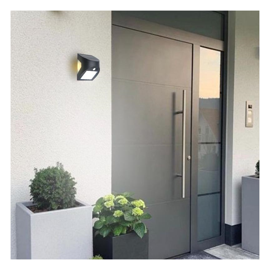 LED solcellsvägglampa med sensor LED/3W/3,7V 3000/4000K 1200 mAh IP54 svart
