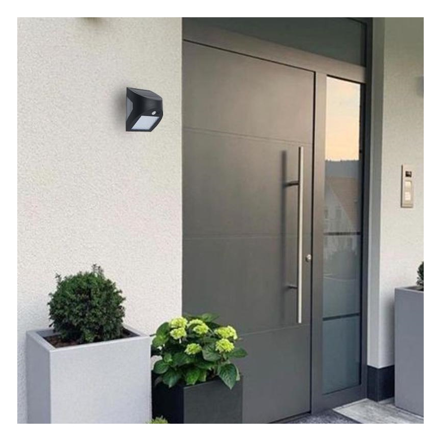 LED solcellsvägglampa med sensor LED/3W/3,7V 3000/4000K 1200 mAh IP54 svart