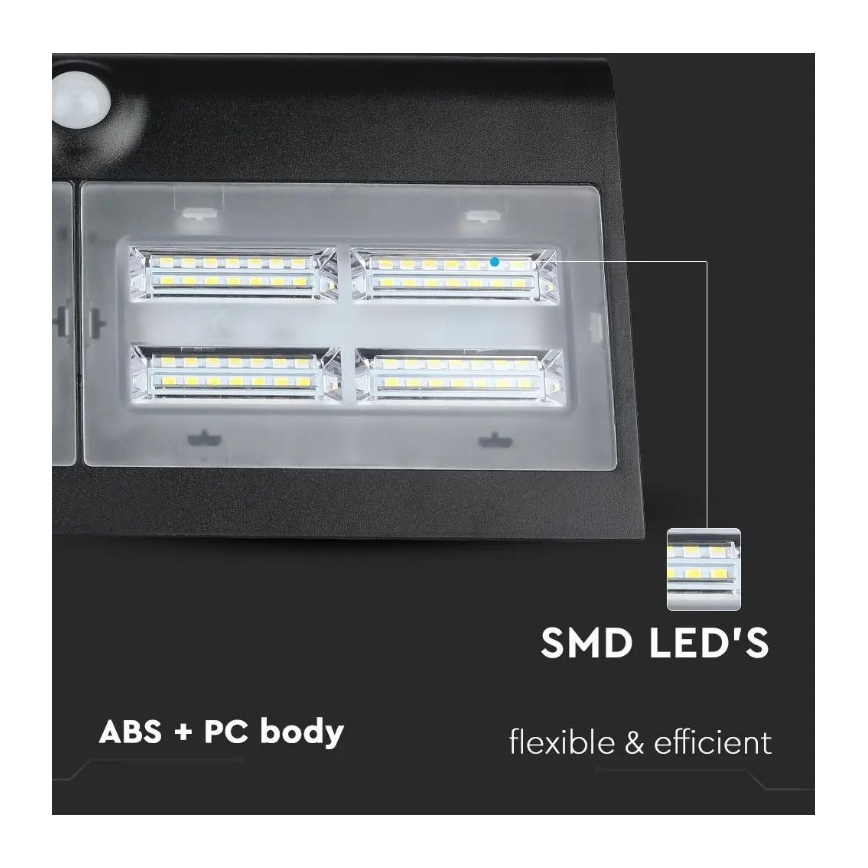 LED solcellsvägglampa med sensor LED/7W/3,7V 4000K IP65 4000 mAh svart