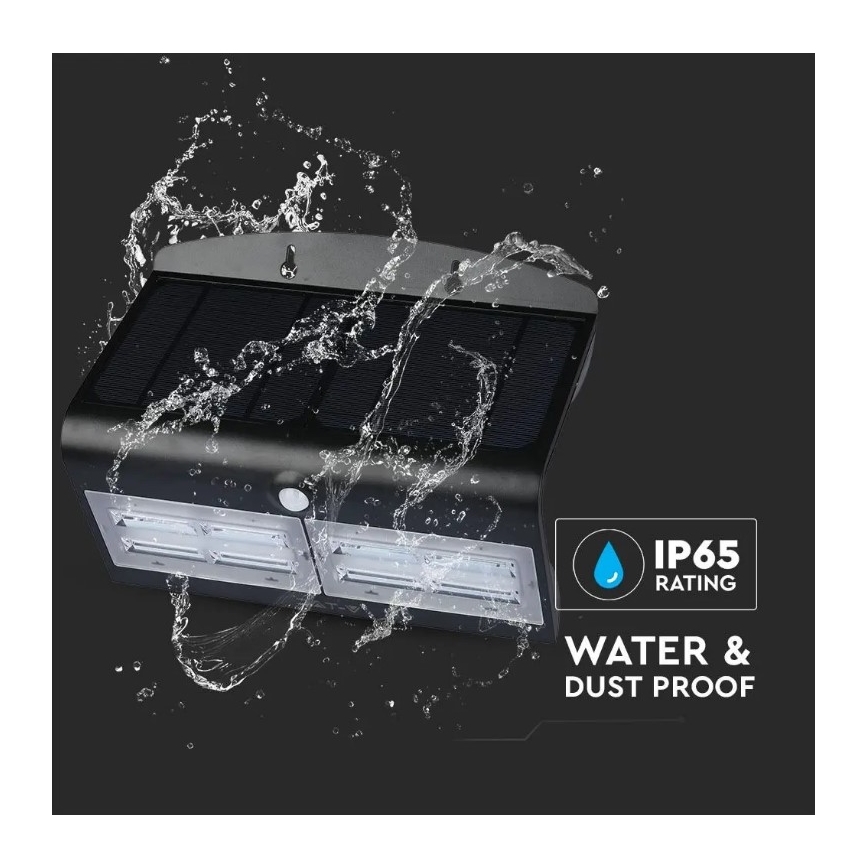 LED solcellsvägglampa med sensor LED/7W/3,7V 4000K IP65 4000 mAh svart