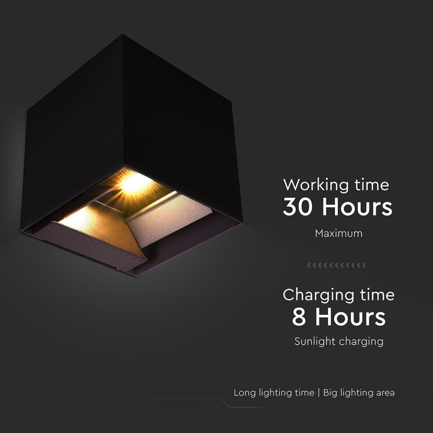 LED solcellsvägglampa med sensor LED/9W/3,7V 3000/4000/5000K 2600 mAh IP65 svart