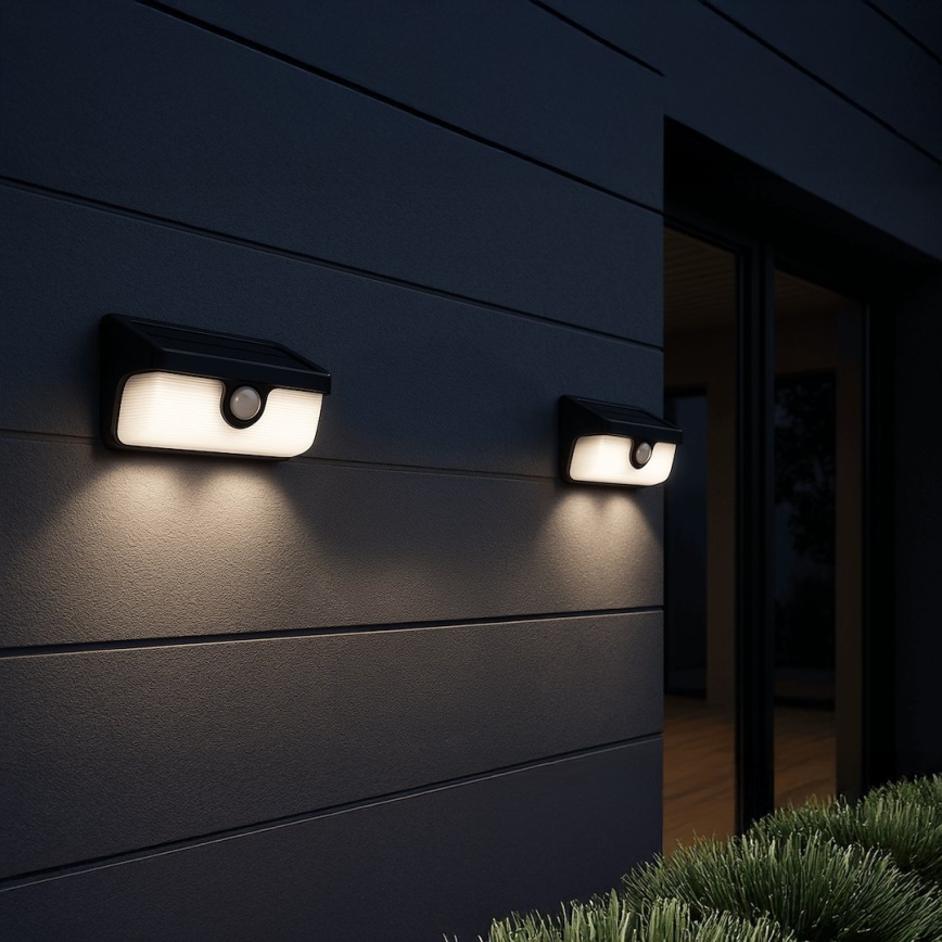 LED solcellsvägglampa med sensor LINK LED/5W/3,7V 2000 mAh IP65 svart