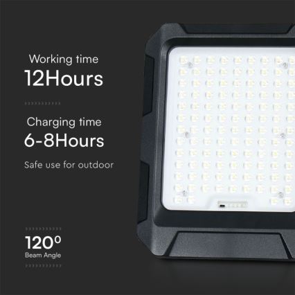 LED Solarlampa LED/10W/3,7V IP65 4000K 8000 mAh svart + fjärrkontroll