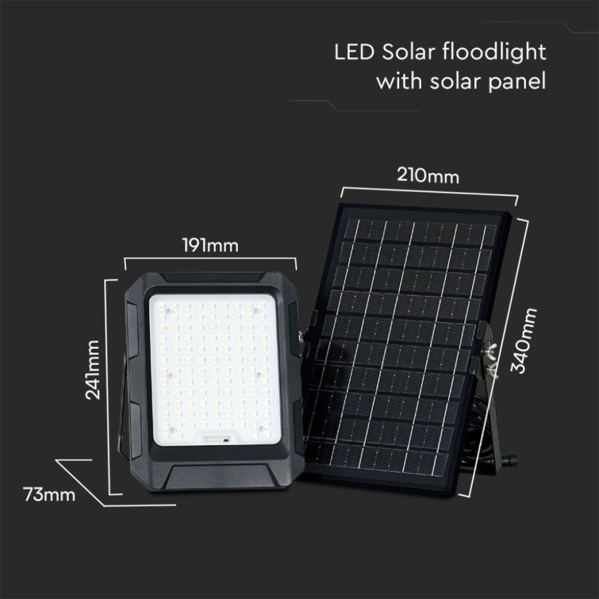 LED Solarlampa LED/10W/3,7V IP65 4000K 8000 mAh svart + fjärrkontroll