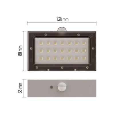 LED solcellsspot med rörelsesensor LED/3,7V 1200mAh 4000K IP65 vit