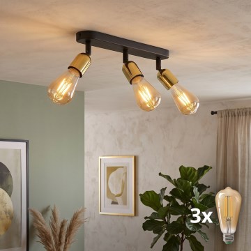 LED-spotarmatur TOP 3xE27/15W/230V svart/guld