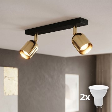 LED-spotlampa TOP 2xGU10/10W/230V svart/guld
