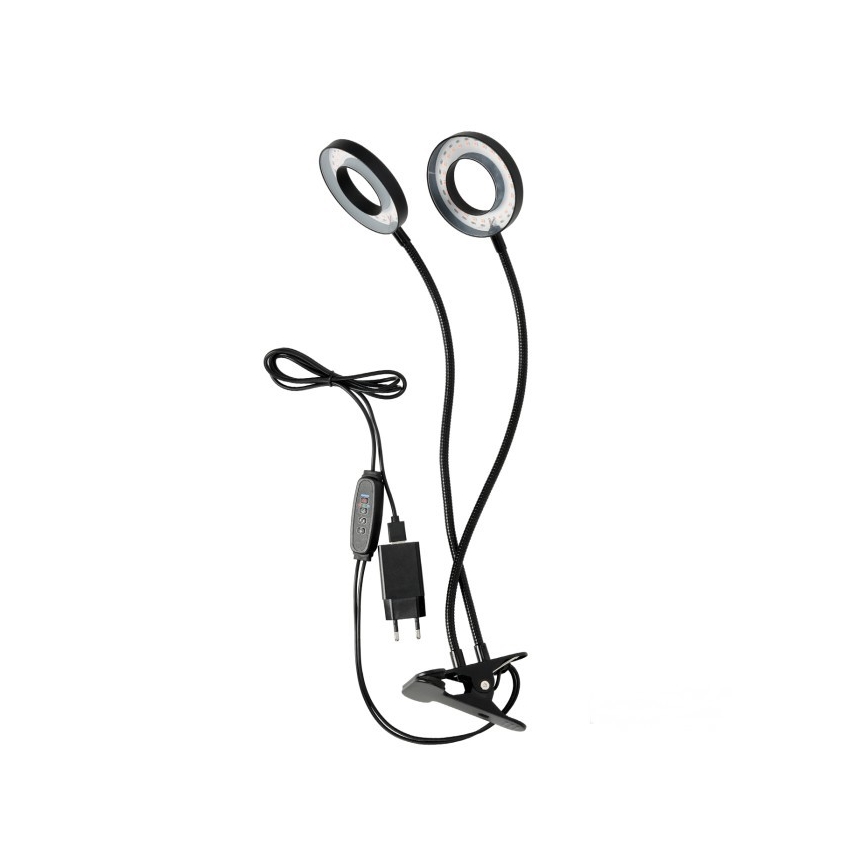 LED Dimbart flexibelt skrivbordslampa med klämma för växtodling VITARO 2xLED/4W/230V svart