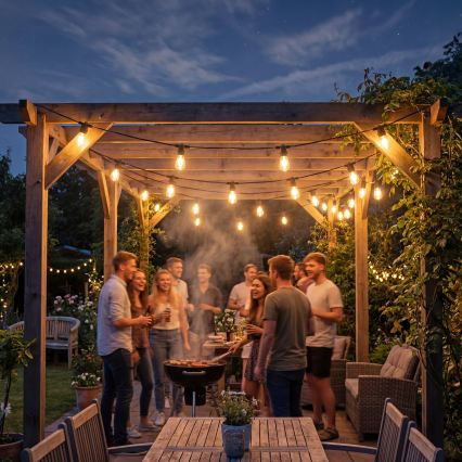 LED dimbar solcellsdriven dekorationsljusslinga 20xE27/0,3W/3/5V USB 2400 mAh 20,62 m IP65 svart + fjärrkontroll