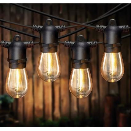 LED dimbar solcellsdriven dekorationsljusslinga 20xE27/0,3W/3/5V USB 2400 mAh 20,62 m IP65 svart + fjärrkontroll
