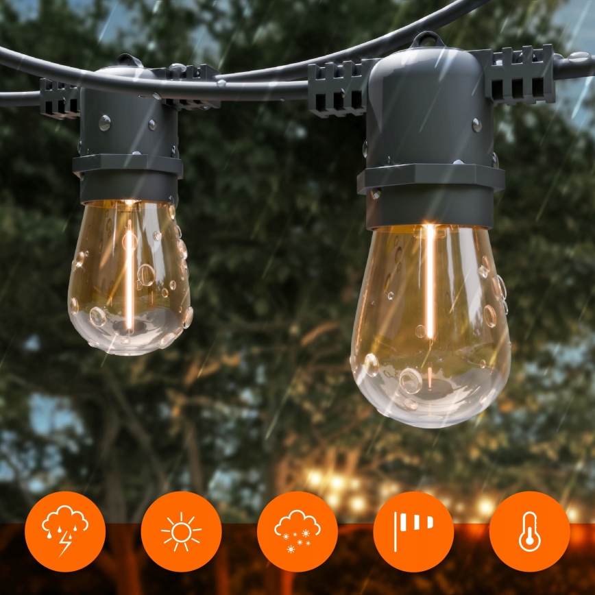 LED dimbar solcellsdriven dekorationsljusslinga 20xE27/0,3W/3/5V USB 2400 mAh 20,62 m IP65 svart + fjärrkontroll